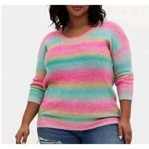 Torrid Ombre Rainbow Striped Round Neck Cable Knit Sweater